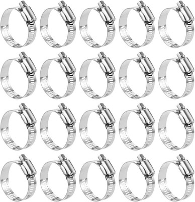 20 Pack Stainless Steel Hose Clamp Adjustable 1-1/8'' - 2'' (27-51Mm) Worm Gear 