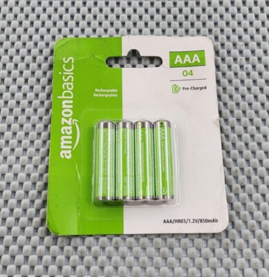 Amazon Basics 4-Pack Rechargeable AAA NiMH High-Capacity Batteries