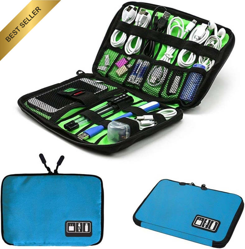 Blue Portable Electronics Accessories Organizer Bag Headphone Earphone Cable