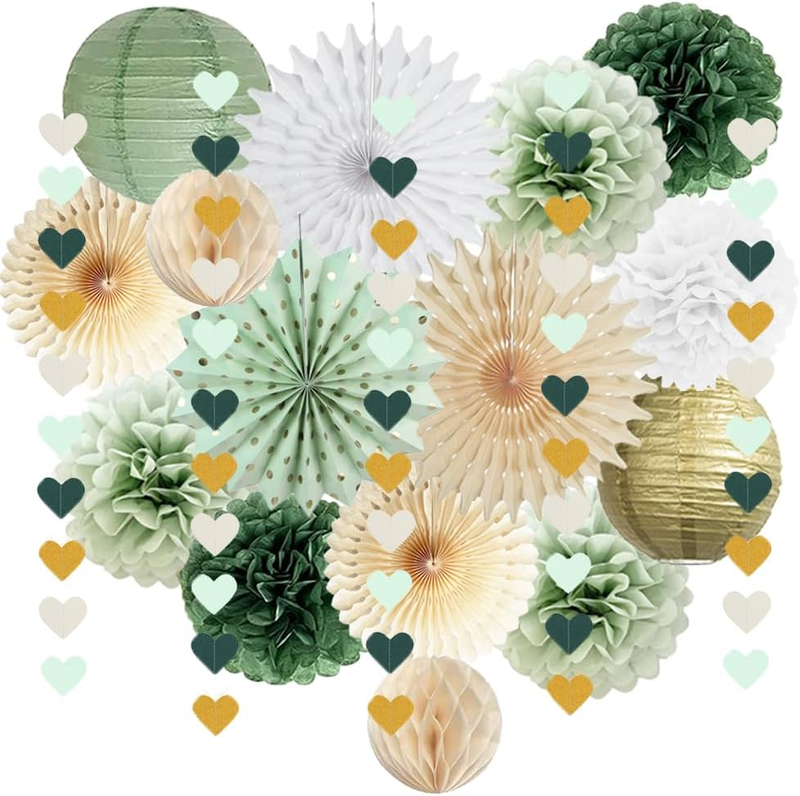 Sage Green Gold and White Party Decorations Christmas Paper Decorations Sage Gre