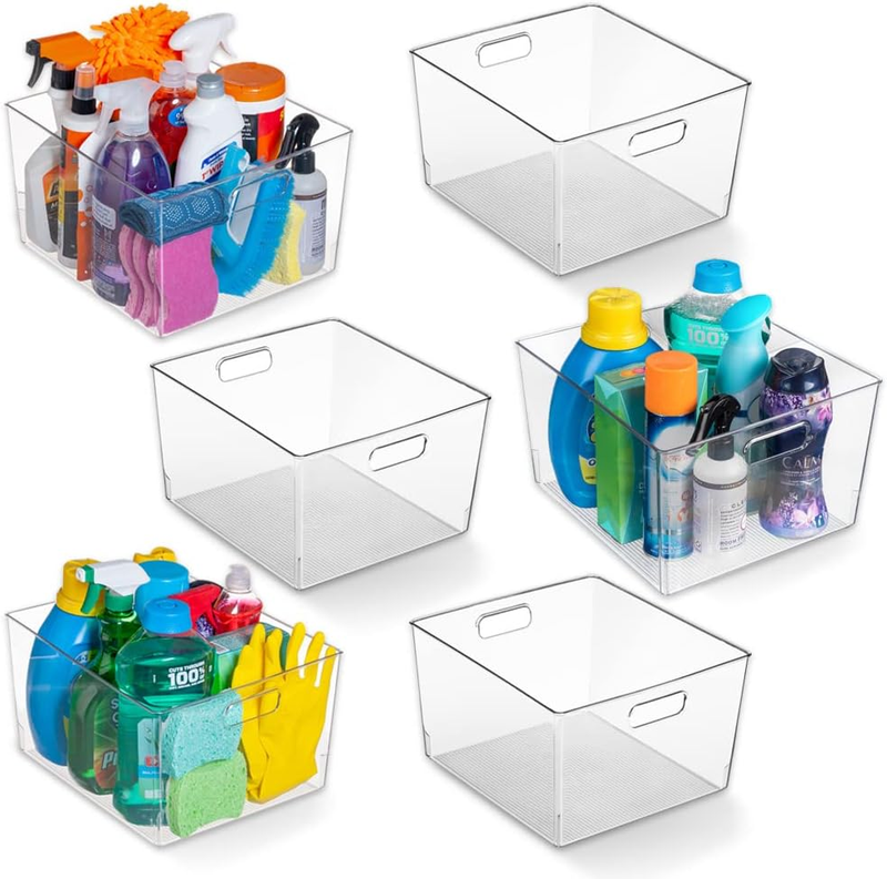 Clear Plastic Storage Bins – XL 6 Pack Perfect Kitchen or Pantry Organization Fridge Organizer and Storage Bins, Cabinet Organizers