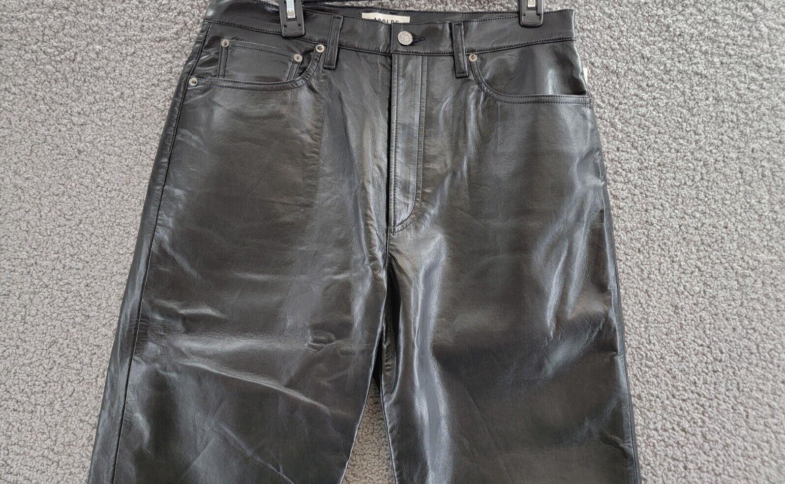 AGOLDE 90s Fitted Recycled Leather Pants Women's 31 Black Pockets Button Zip - Picture 3 of 18