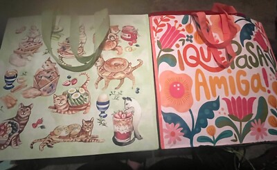 FREE SHIPPING Lot Of Two TJ Maxx Reusable Shopping Bag Spa Kitty Cats Tote NEW