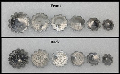 6 Graduated ALLEN PRODUCE NEB Trade Token Coins NE NEBRASKA 1c 5c 10c 25c 50c $1