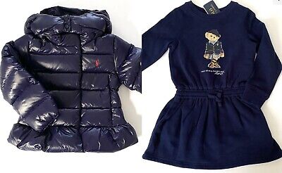 NWT, Girls Ralph Lauren Set of 2. Sweatshirt Dress + Down Peplum Jacket. 6X