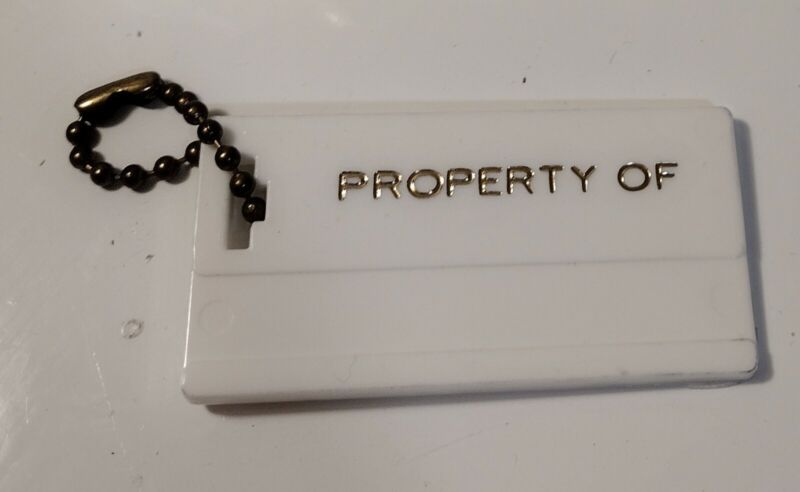 REAL VINTAGE "PROPERTY OF" Keychain(s) Blank White Plastic  w/Gold-Colored Chain