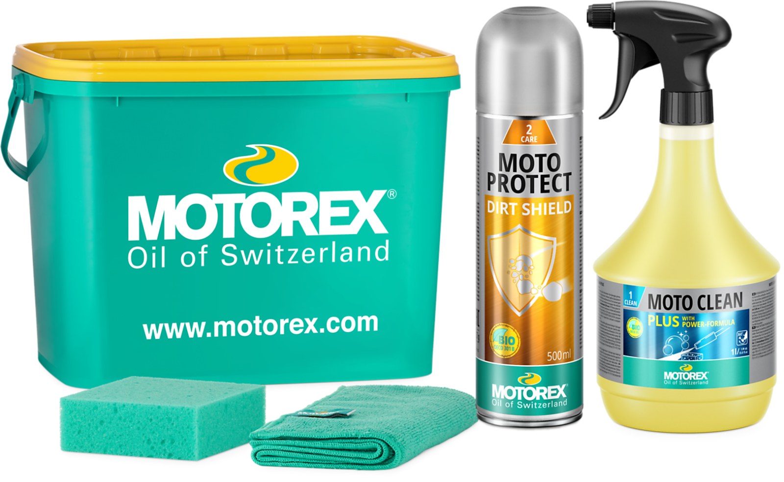 Motorex Motorcycle Cleaning Kit Bucket Moto Clean Protect Sponge Cloth 301320