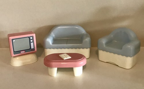 Little Tikes Dollhouse Living Room Set Couch Loveseat TV Coffee Table Lot EUC