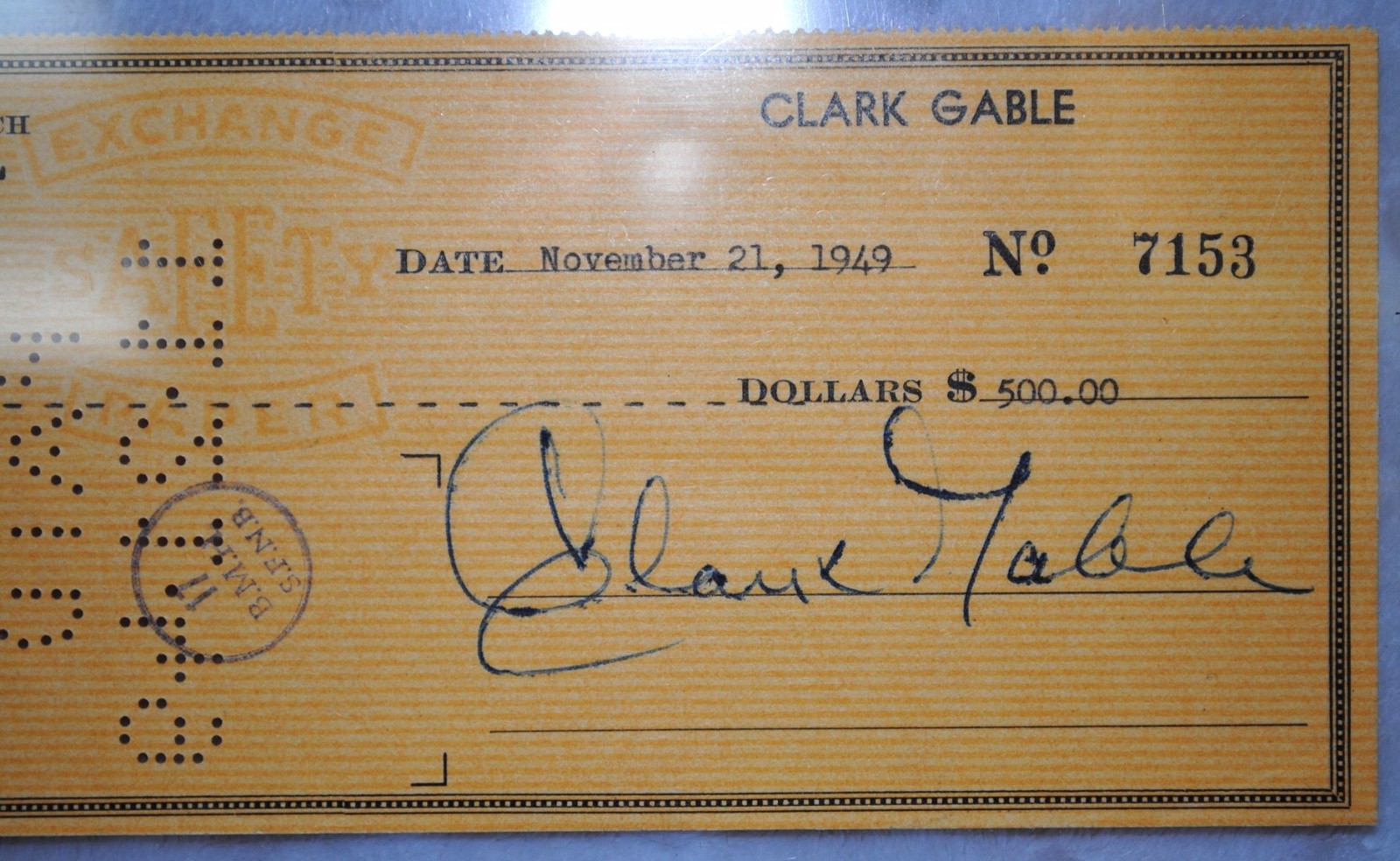 Clark Gable Double Signed Check Secretary Jean Garceau 11-21-1949  Bank Authent
