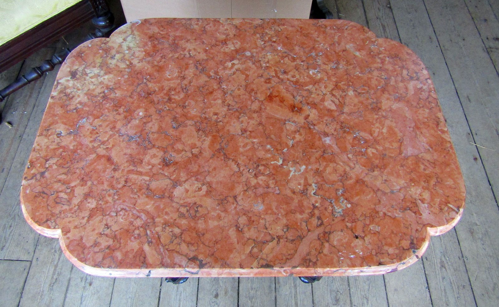 VICTORIAN RENAISSANCE REVIVAL SALMON COLORED MARBLE TOP TABLE