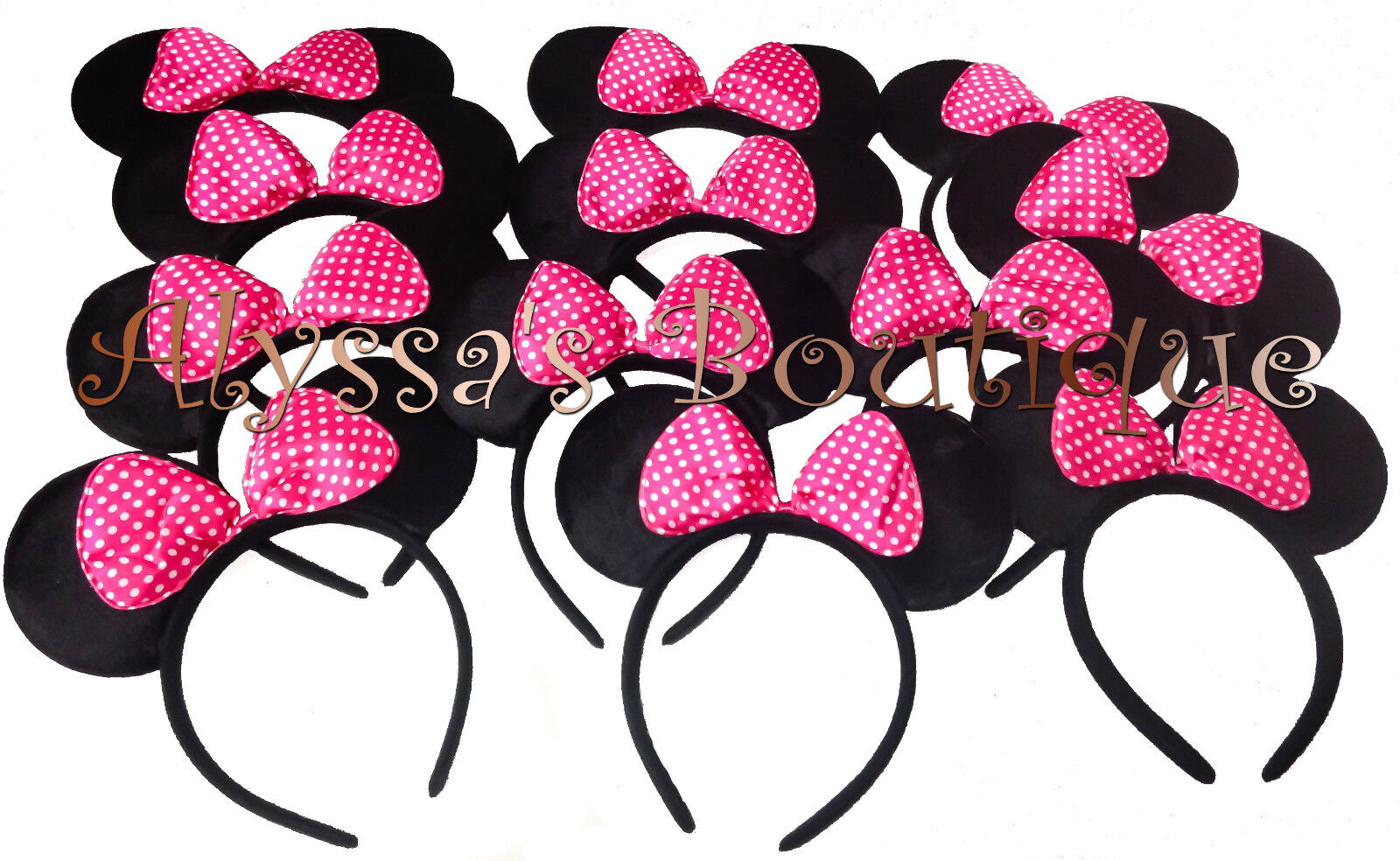 24 pcs Minnie Mickey Mouse Ears Headbands Black Pink Bow Party Favors Birthday