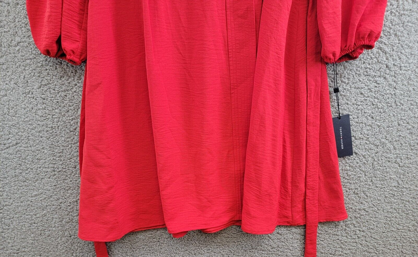 Tommy Hilfiger Faux-Wrap Blouson-Sleeve Midi Dress Womens 4 Red Side Zip Closure - Picture 4 of 16
