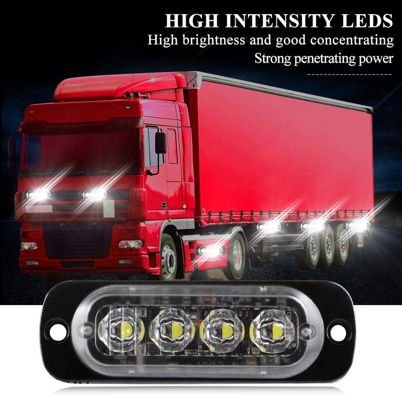 4Pcs Ultra Thin 4LED Emergency Strobe Lights Universal Surface Mount 12-24V