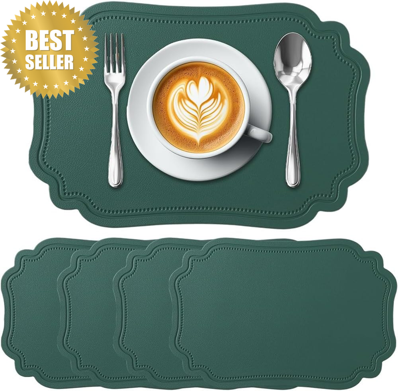 Faux Leather Heat Resistant Rectangular Placemats Set of 4, Non-Slip Leather Was
