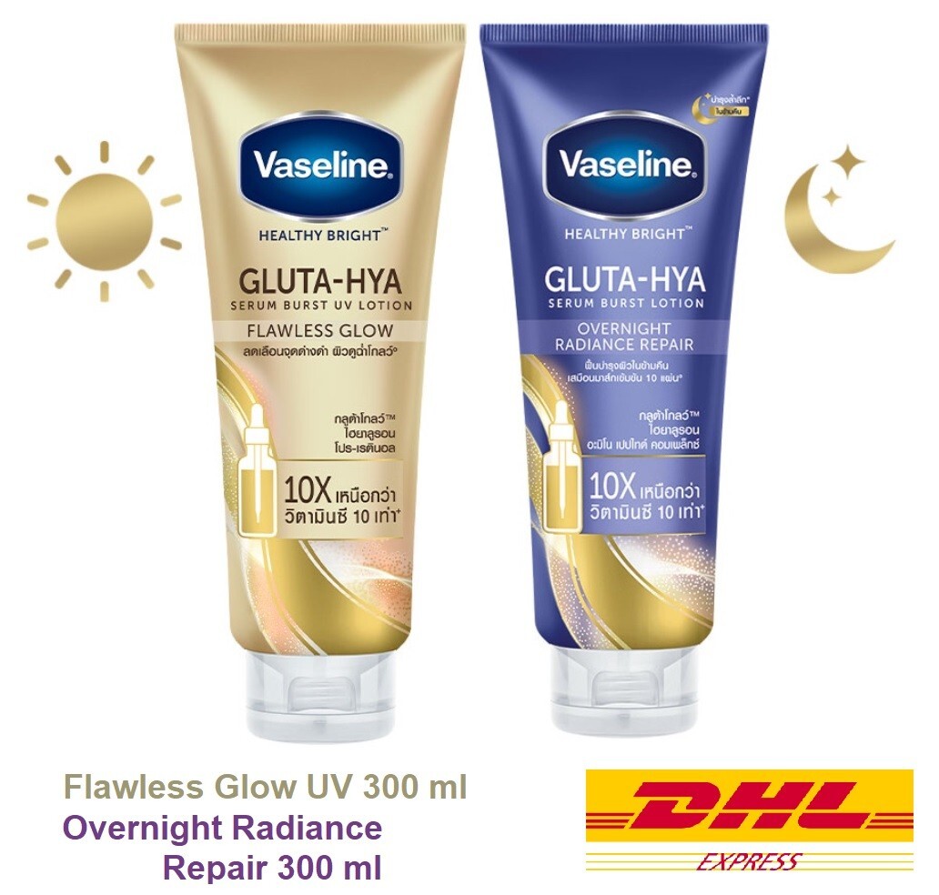 Vaseline GLUTA-HYA OVERNIGHT RADIANCE 2本 Set Vaseline Healthy Bright Gluta-Hya Day UV Lotion