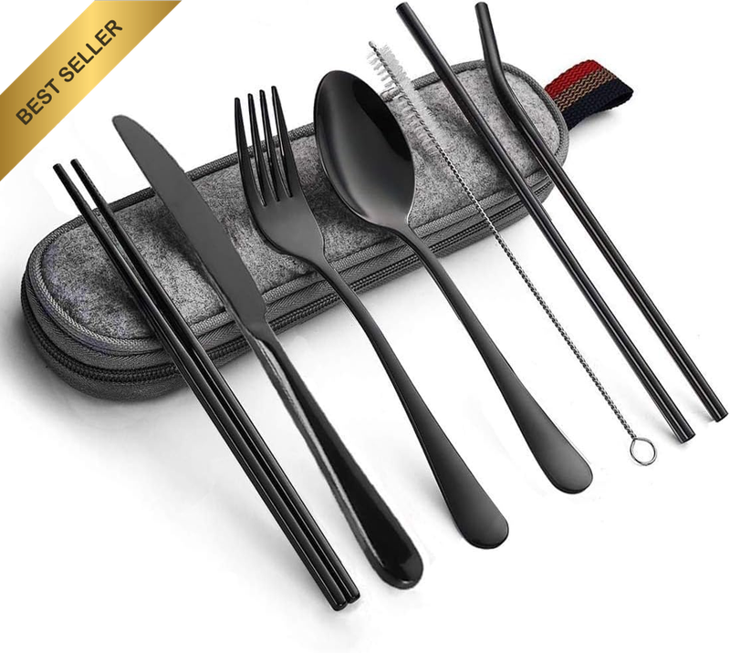 Portable SS Flatware Cutlery Set Travel Camping Utensil Dinnerware Black