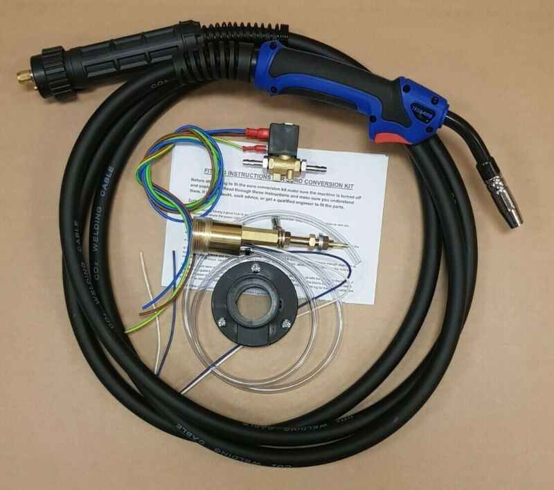 Mig Welder Euro Torch Conversion Kit Including Mb15 4mtr Torch & Gas Solenoid E6