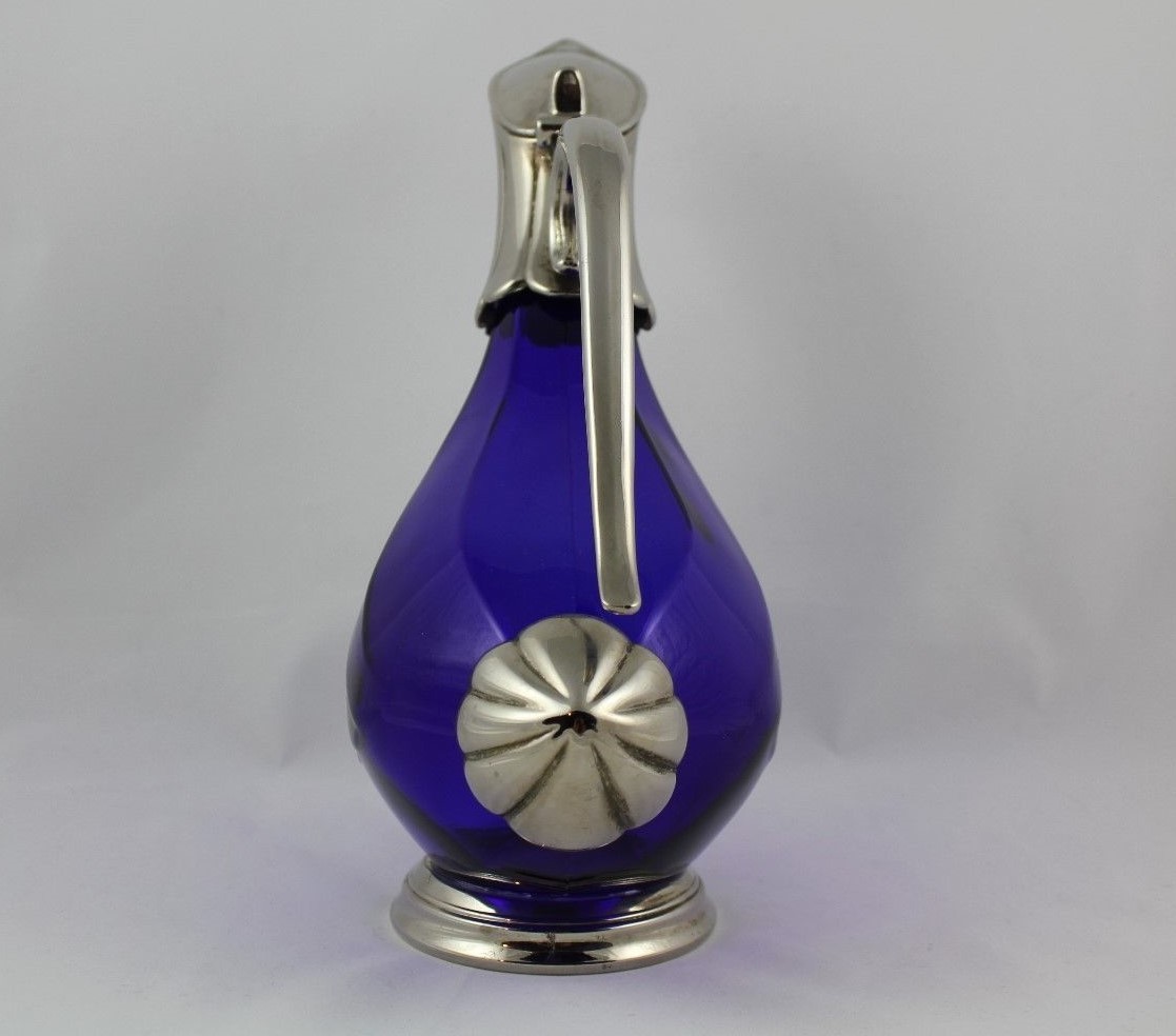 Cobalt Blue Glass & Silver Decanter with Handle No marking Made by: Reidel