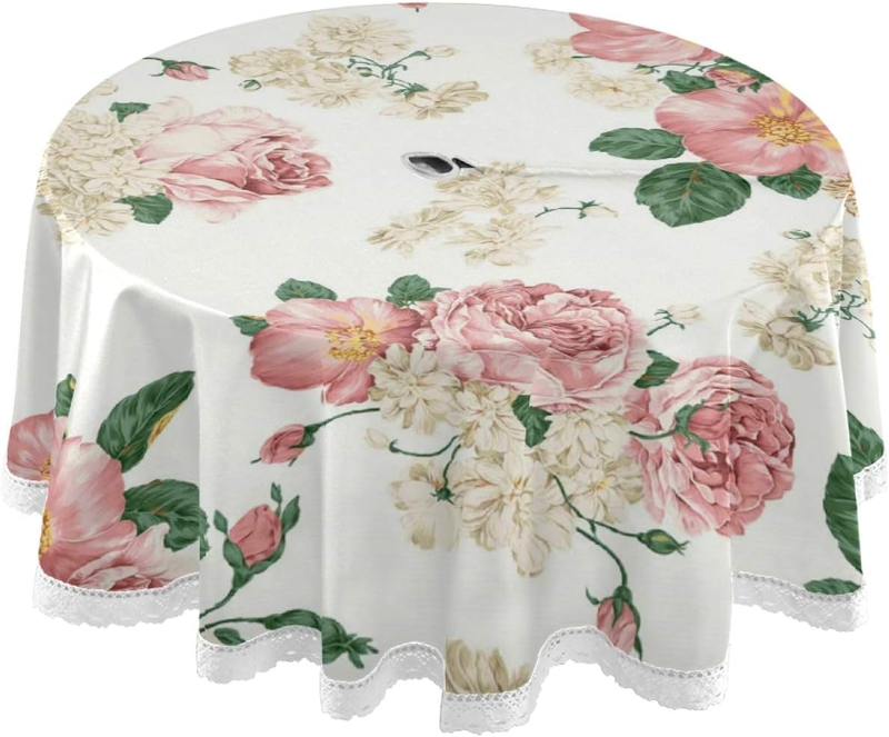 Peony Floral Outdoor Indoor round Tablecloth 60" Umbrella Zipper Table Cloths