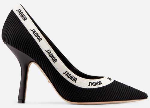 Pre-owned Dior J'a Ja Black White Ribbon Logo Embroidered Cotton Heel Pump 39