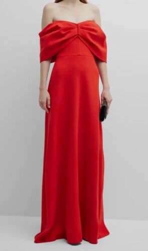 Pre-owned Pink Rose $2990 Lela Rose Women's Orange Bow Off-the-shoulder Gown Dress Size 4