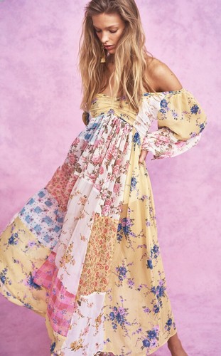 

LoveShackFancy Roslyn Лоскутное платье с милым розовым цветком Kawaii Garden Tea Party Dress, Розовый