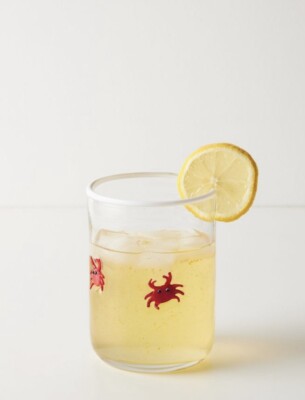 NEW ANTHROPOLOGIE Marina Crab Clear Juice Glass (Sunshine Rainbow Bumble Bee)