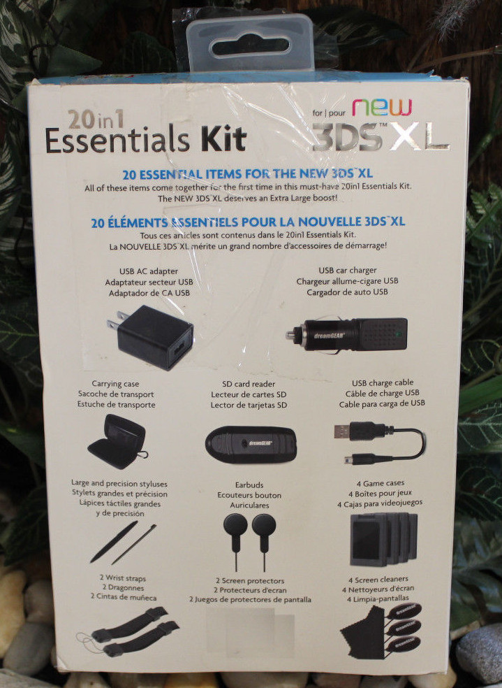 NINTENDO 3DS XL DREAM GEAR 20 in 1 ESSENTIALS KIT CHARGER CASE SD READER & MORE