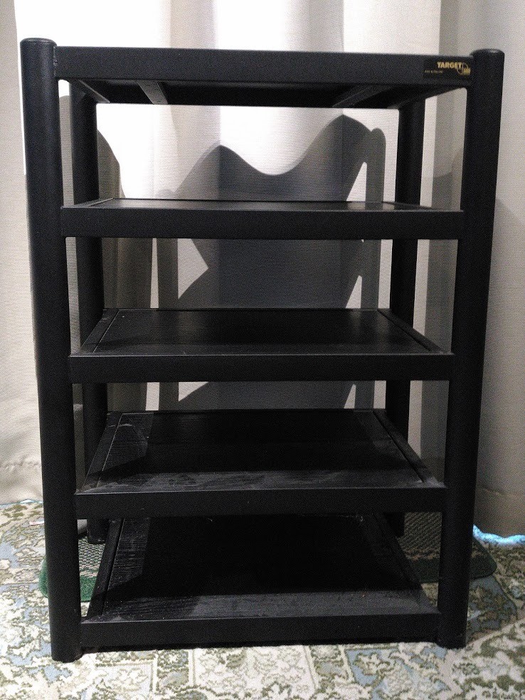 5 shelf black steel Target hifi stand with spiked isolating turntable