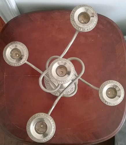 Vintage Antique Pr Silver Plate Weighted 5 Candlestick Holder Ornate Adjustable