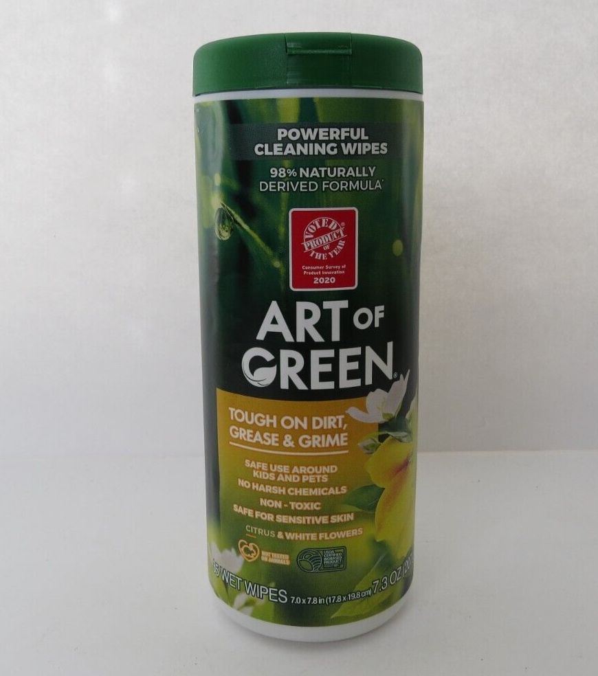 NEW Natural Art of Green Wet Wipes - Brand New! 35 Wipes Non-Toxic Cleaning Wipe