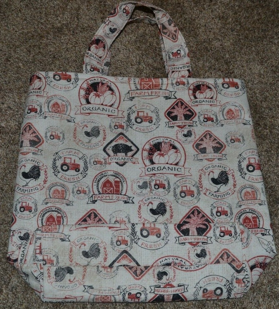 Fabric Tote Bag Bookbag Shopping Farming Tractor Print Handmade Lined 14 X 14