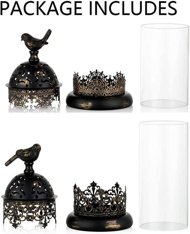 Nuptio Vintage Pillar Candle Holders Moroccan Wrought Iron Hurricane Candle Hold