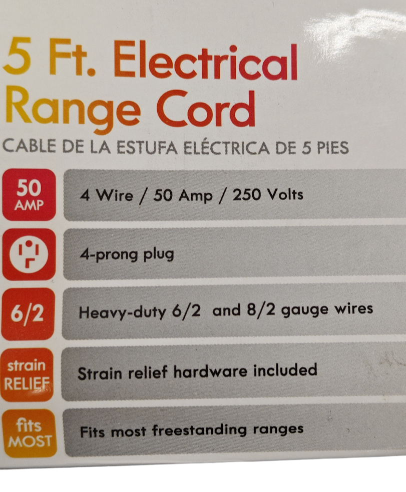Kenmore 4-Prong 5 Ft Electrical Range Cord 50 Amp 250 Volts 49696