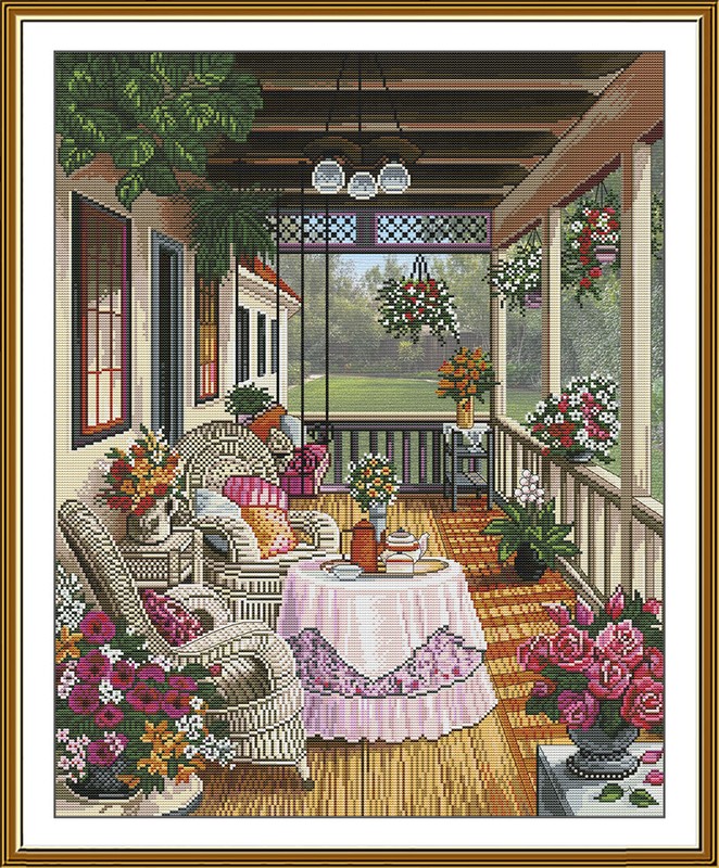 Counted cross stitch kit DIY unprinted canva Cozy veranda embroidery