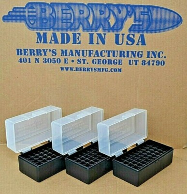 2 X BERRY/'S PLASTIC STORAGE AMMO BOX BLUE COLOR .357//38 ACP 50 rd