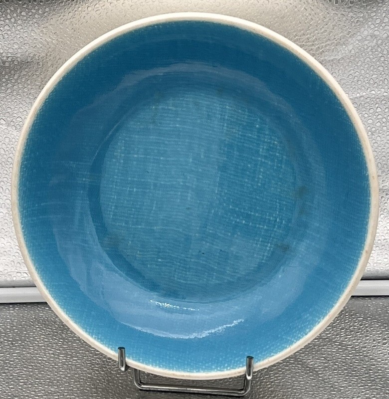 Plat Rond Faience De Salins Vintage Modele Deauville Turquoise D 24,5cm 1970