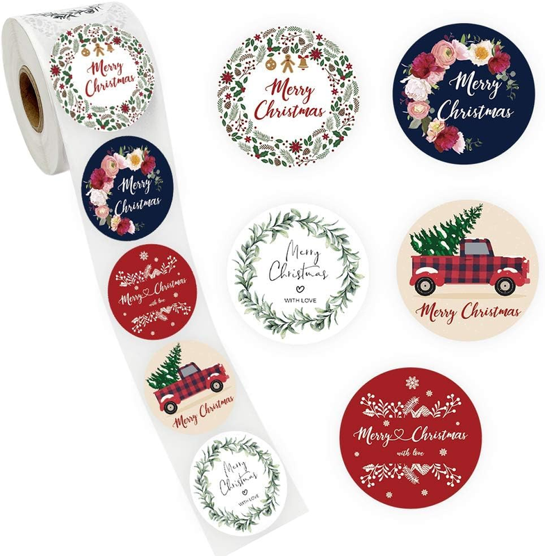 Christmas Stickers Roll 500 Pack 2 Inch for Gift Wrapping Labels