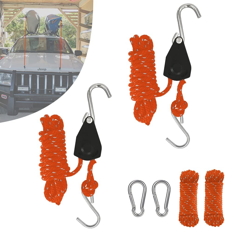 And Canoe Bow And Stern Adjustable Heavy Duty Rope Tie Downs, Locking Ratc