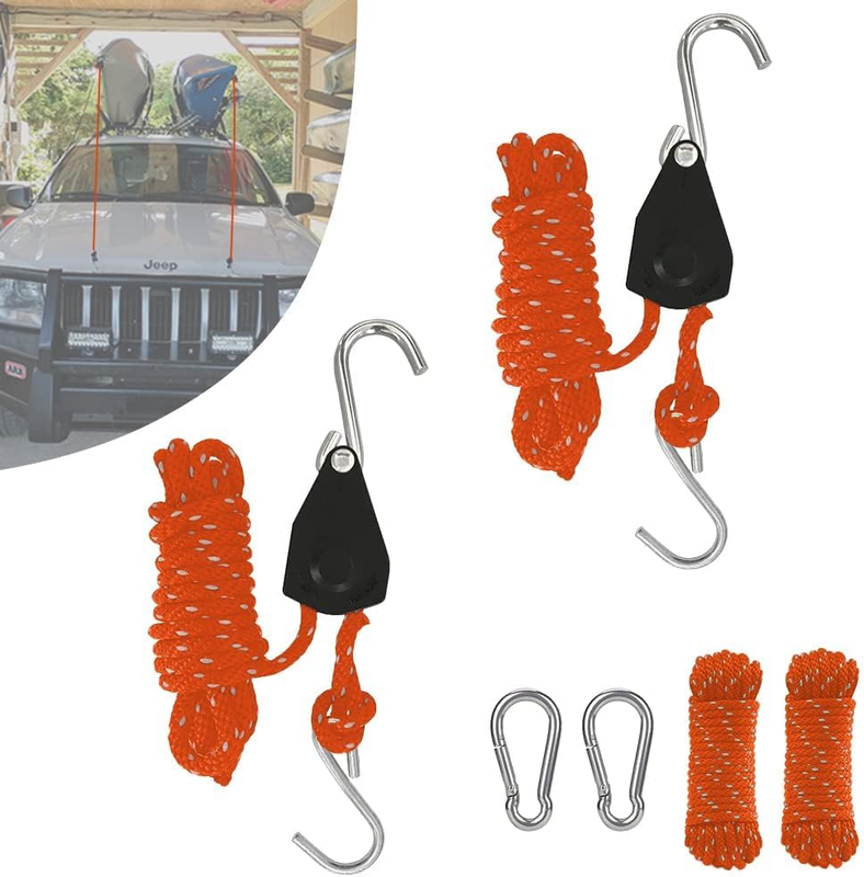 And Canoe Bow And Stern Adjustable Heavy Duty Rope Tie Downs, Locking Ratc
