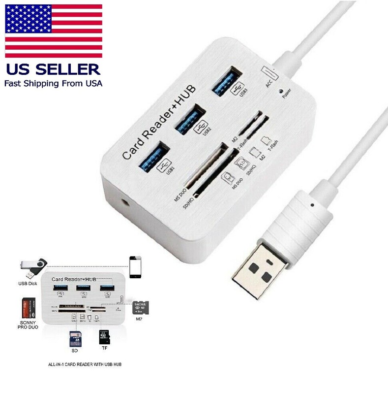 Aluminum 3 Port USB 3.0 Hub MS SD M2 TF