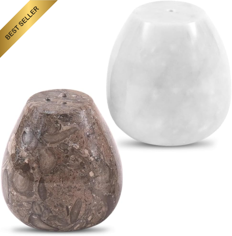 Marble Salt and Pepper Shakers Set of 2 Oceanic & White 2.3