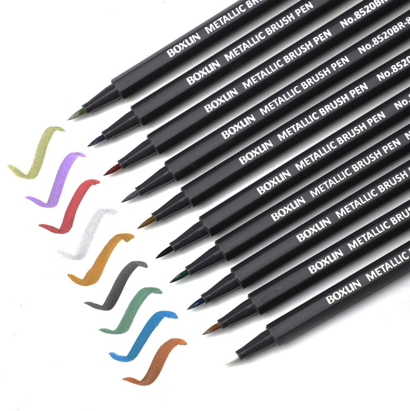 Metallic Brush Marker Pens - Set of 10 Colors,Art Marker for