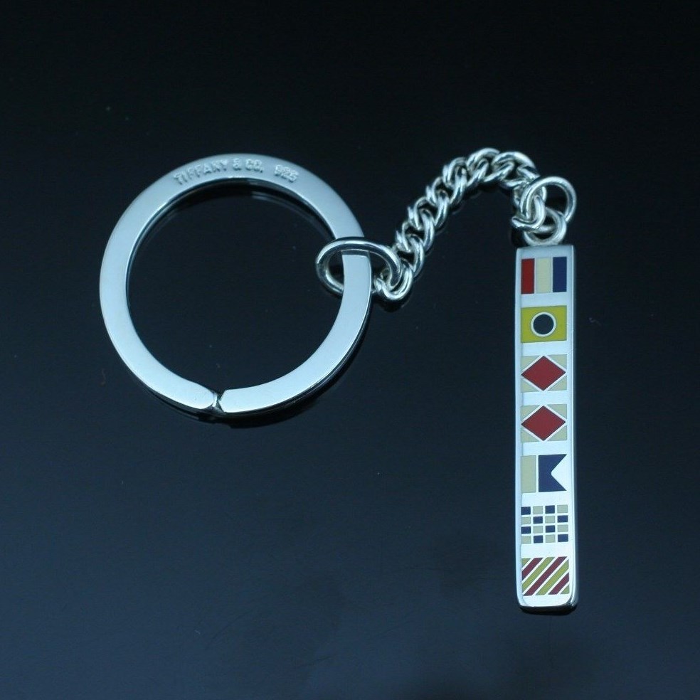 Tiffany & Co. Sterling Silver Enamel Nautical Flags Key Ring Yacht