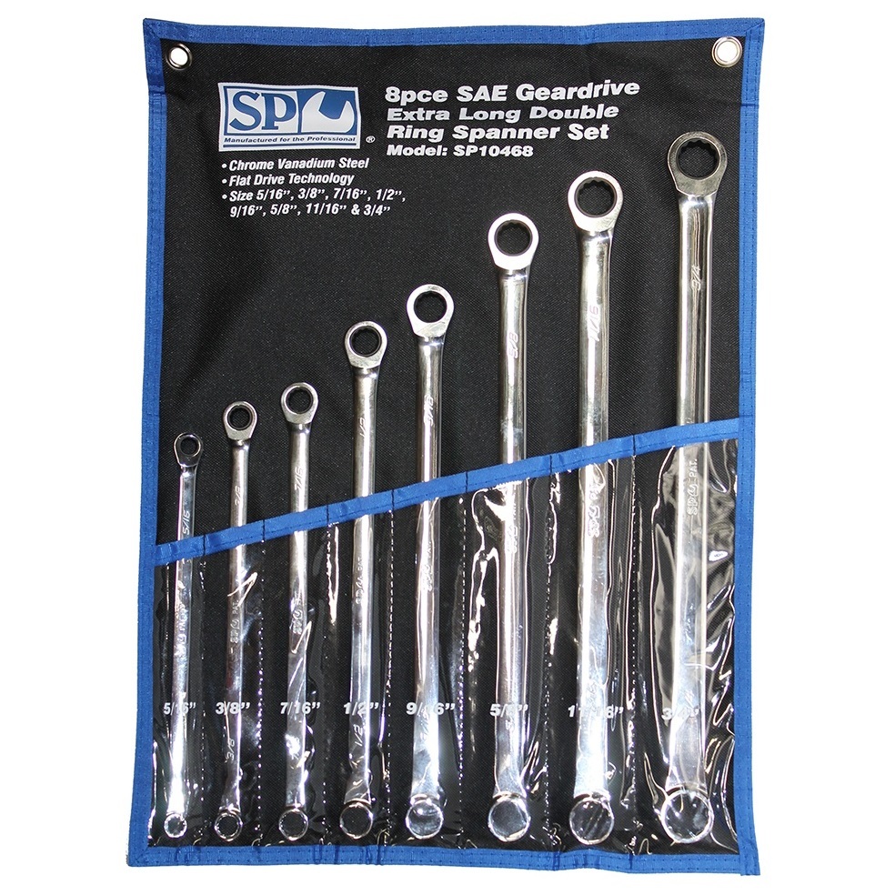 SP Tools 8Pc SAE Extra Long Double Ring Geardrive Ratcheting Spanner