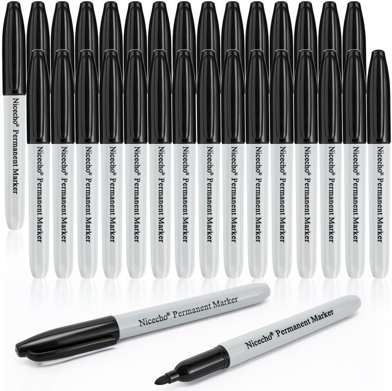 cecho Permanent Markers, Black Permanent Marker Pens, 30 Count Fine Point Basic