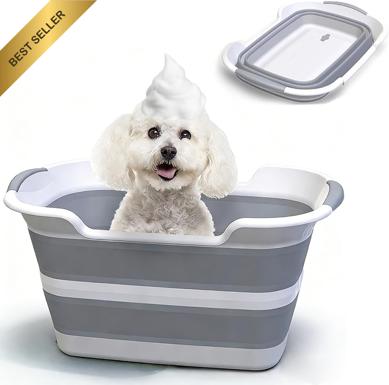 Collapsible Pet Bathtub with Water Drain Plug, Foldable Bath Tub for Puppies, Sm
