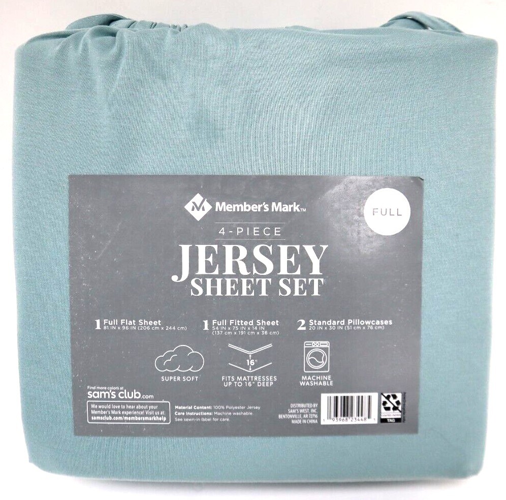 Member’s Mark Jersey Sheet Set Soft Knit Fabric GRAY, WHITE, TEAL, CHOOSE SIZE