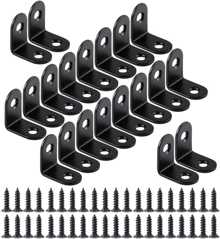 20PCS Small L Brackets, Black Iron Corner Mount Brackets with 40 Screws, Rust Re