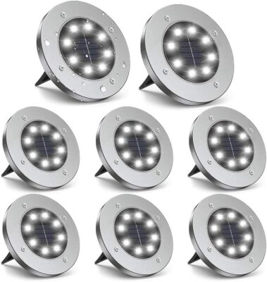 8 Pack Solar In Ground Lights Outdoor Buried Disk LED Light Lawn Pathway Garden